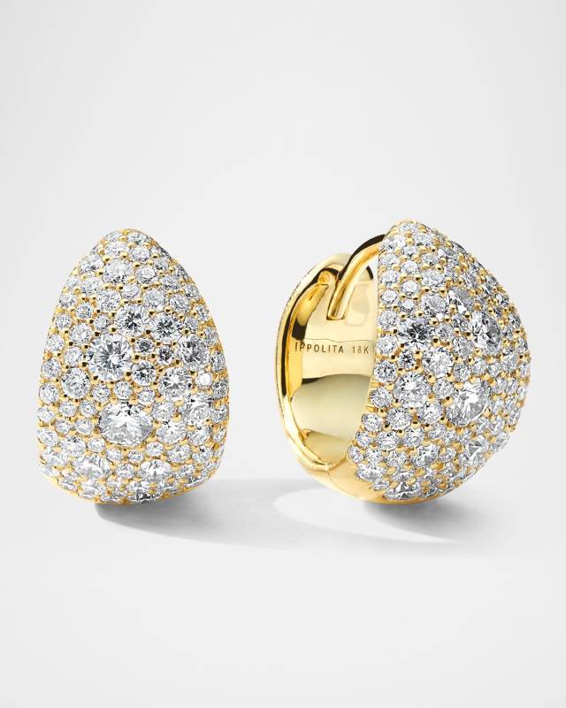 18K Gold Stardust Organic Pave Small Hoop Earrings with Diamonds